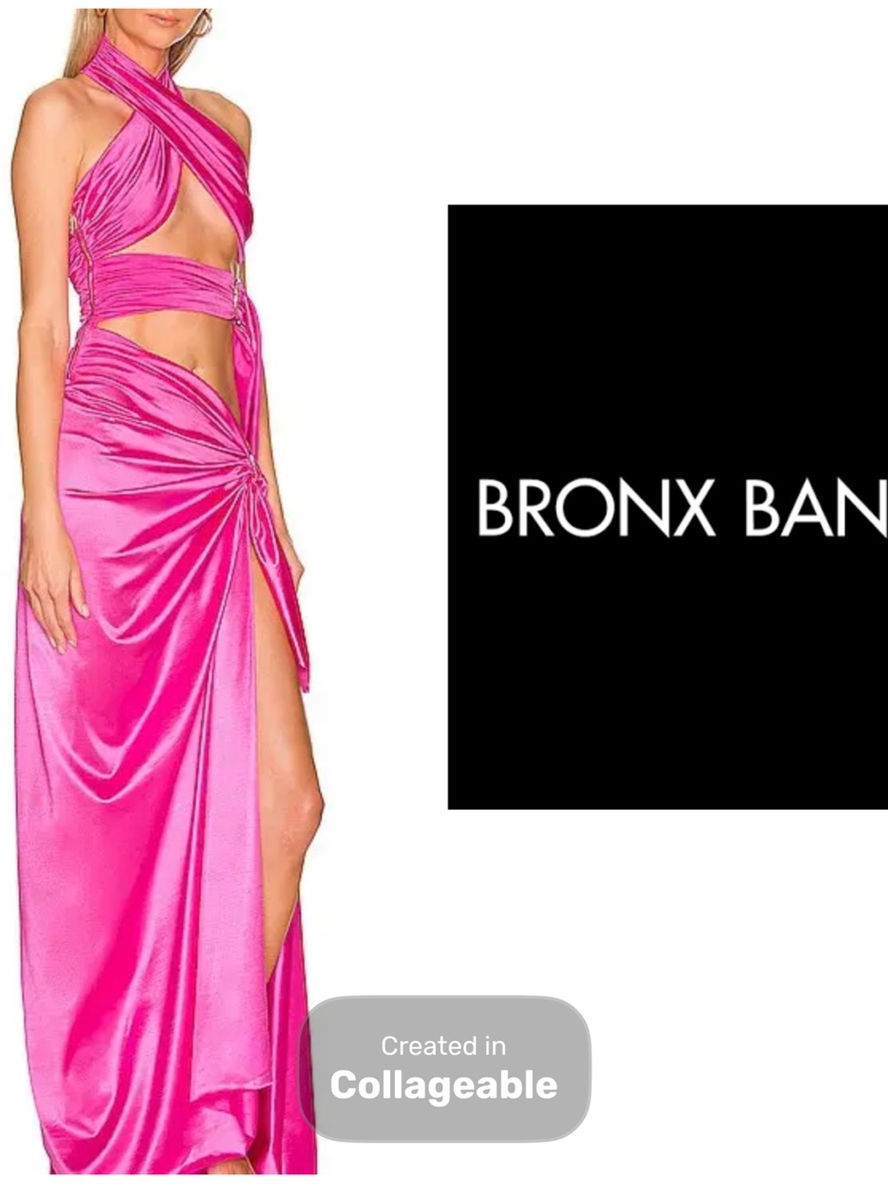 ‼️WOW‼️Bronx and Banco Cleopatra Pink Halter Cutout Satin Maxi Gown NWT